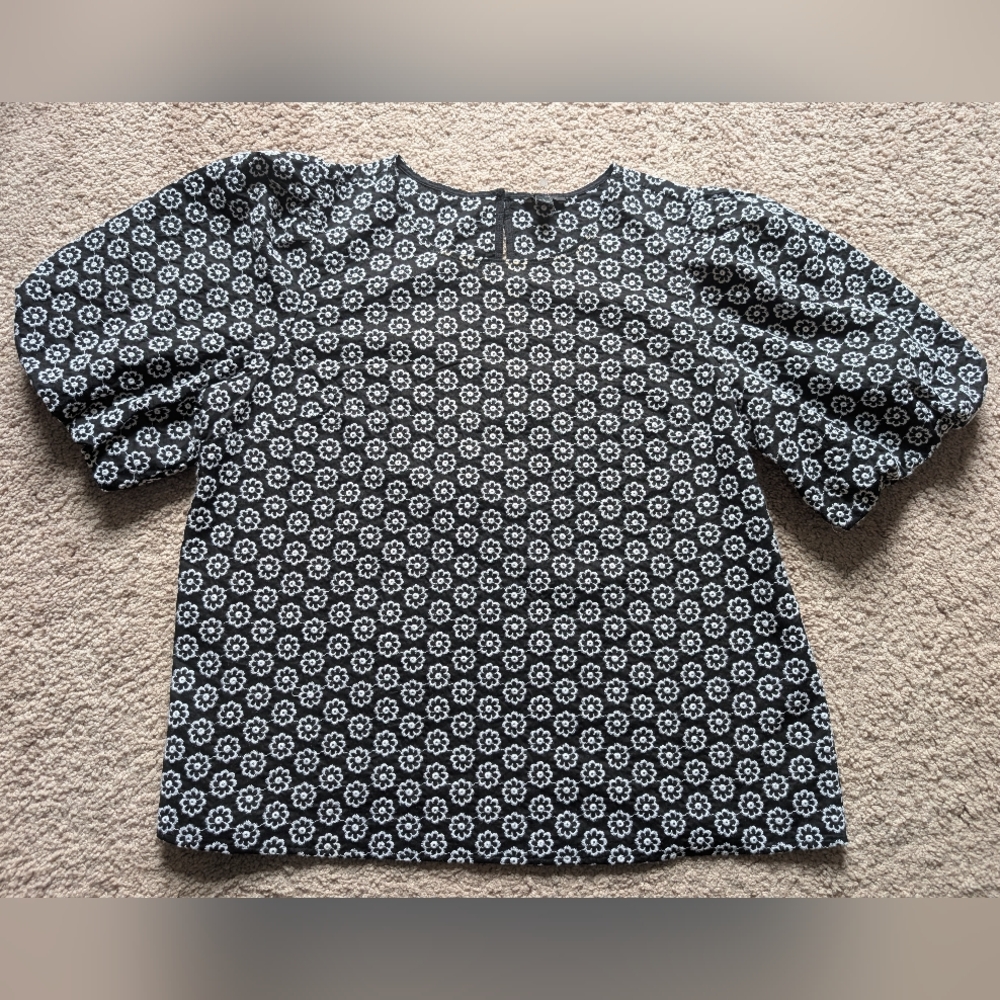 Ann Taylor Factory Navy and White Patterned Blouse